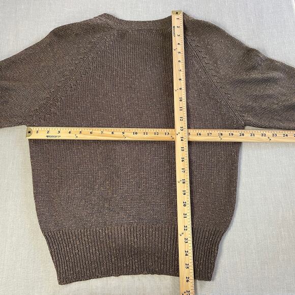 Vintage Sweater Womens Size Small Brown Knit V Neck Lightweight Embellished 80s - Picture 11 of 12